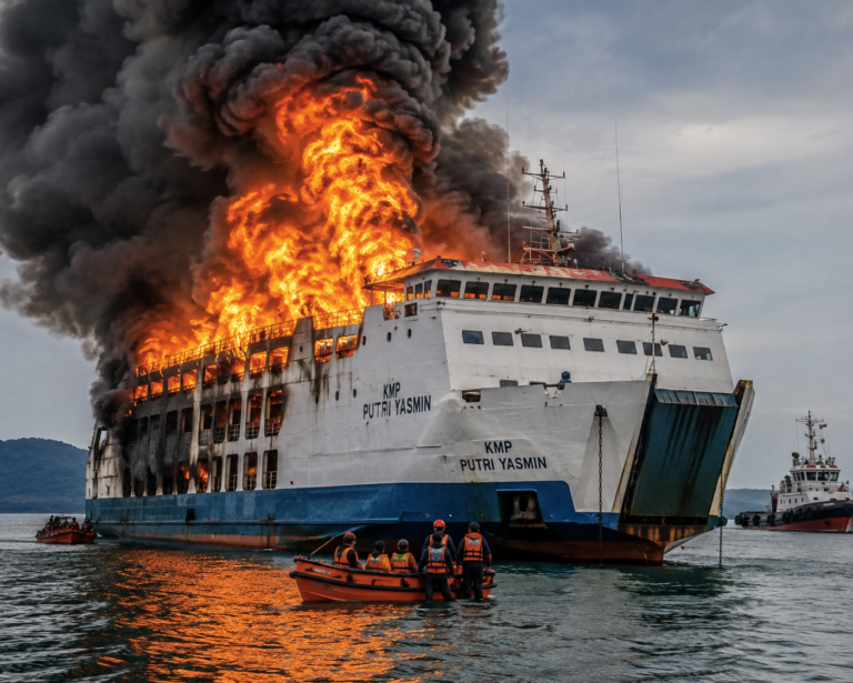 KMP Putri Yasmin Terbakar di Selat Lombok, 131 Orang Dievakuasi