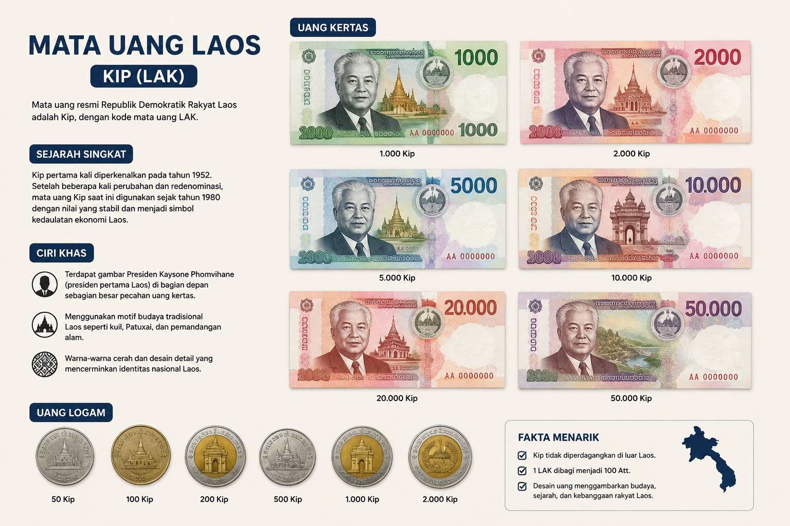 Gambar ilustrasi mata uang LAOS KIP