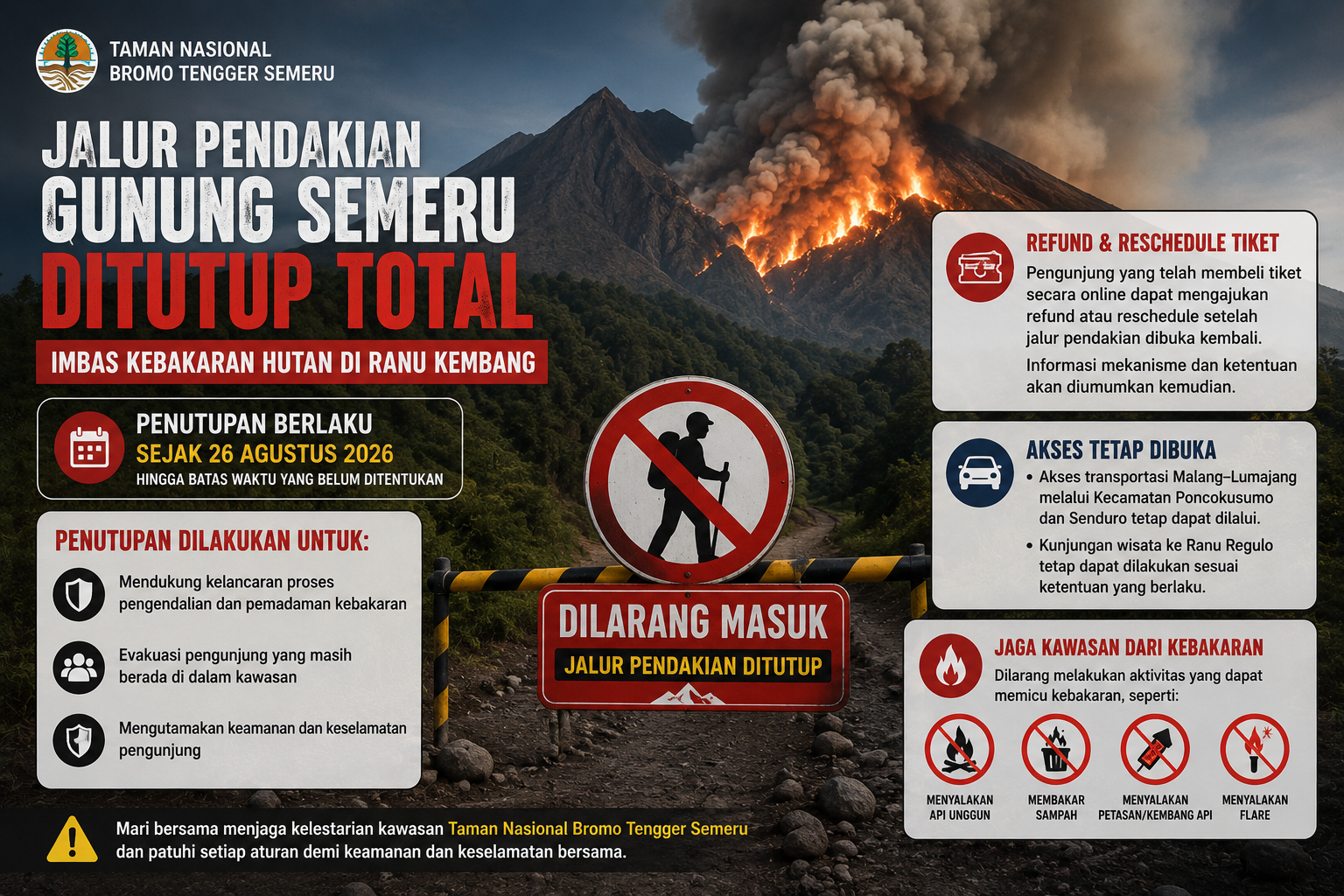 Jalur pendakian Gunung Semeru ditutup akibat kebakaran di Ranu Kembang/Doc: IlustrasiAI