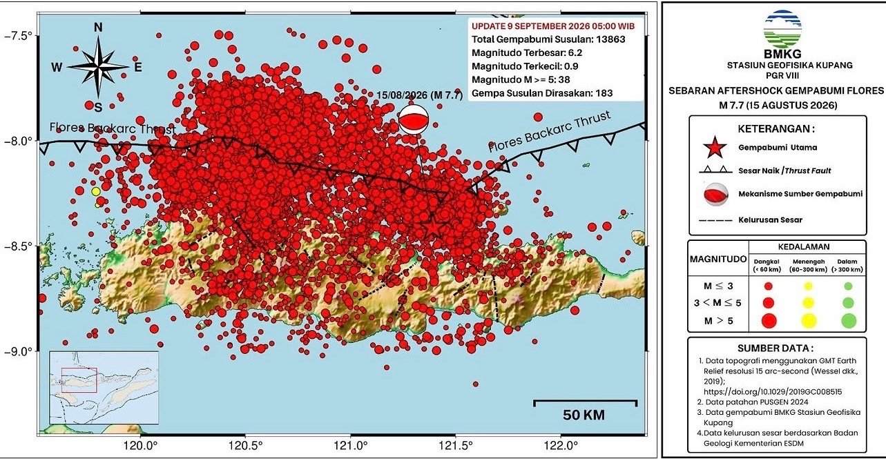 Update BMKG gempa susulan Flores hingga 9 September 2026