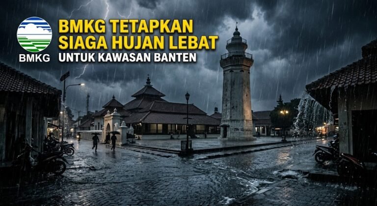 Peringatan dini BMKG mengenai potensi hujan lebat hingga sangat lebat di Provinsi Banten pada 25–27 Oktober 2026.