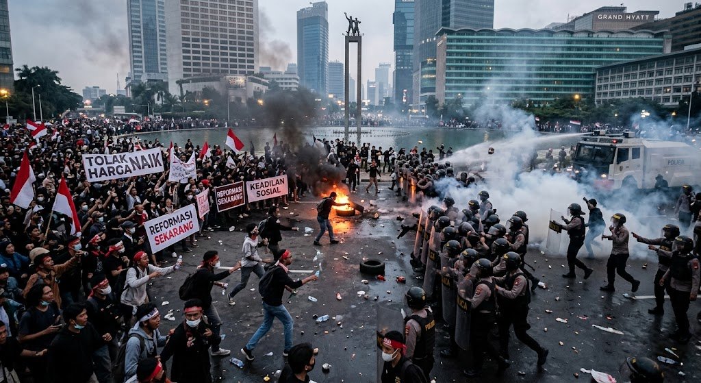 Demo Bundaran HI pada 28 Oktober 2026 diwarnai ketegangan antara mahasiswa dan aparat keamanan