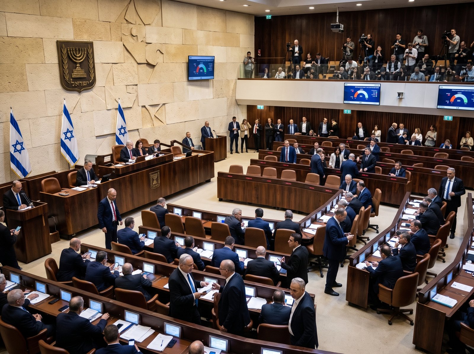 Anggota parlemen Israel mengadakan sidang di dalam gedung Knesset yang penuh sesak saat krisis politik terjadi setelah hasil pemilu yang buntu.