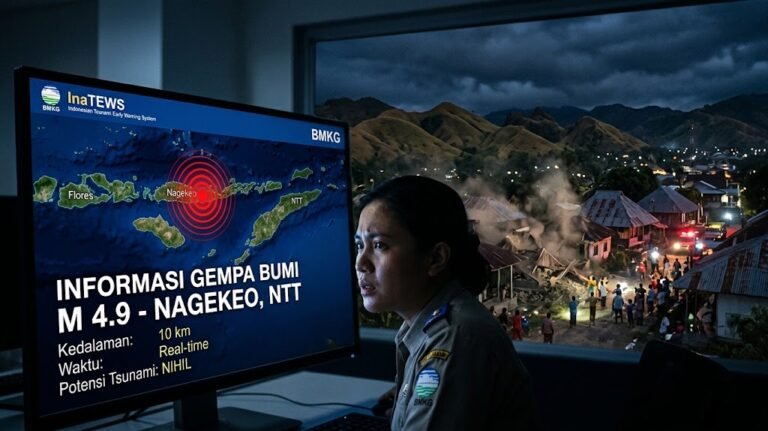 gempa magnitudo 4,9 di laut 30 kilometer timur laut Mbay, Nagekeo, pada 26 Oktober 2026./BMKG
