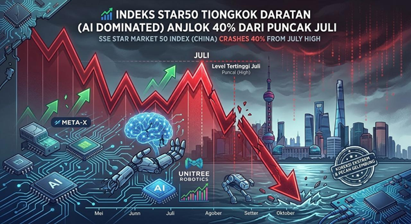 Gelembung AI China memicu penurunan indeks saham teknologi STAR50 dan saham perusahaan semikonduktor.